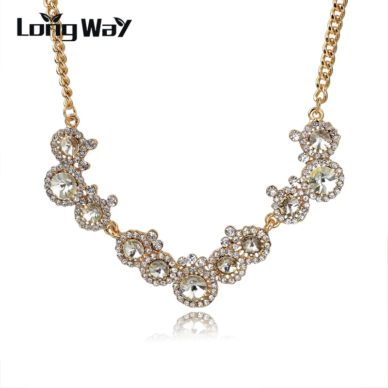 

LongWay Jewelry necklace imitation round pendant necklaces for women Gold Color link chain statement neckalce jewelry SNE150835