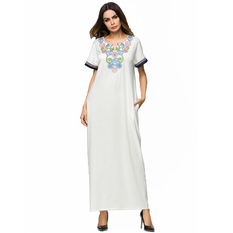 Вышитое арабское платье с коротким рукавом в турецком стиле «кафтан мароккан» модной дубайской одежды для женщин.