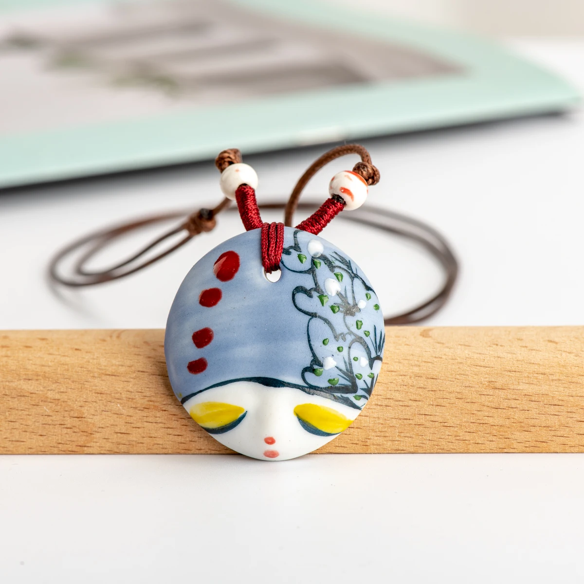 L китайская керамическая подвеска с лицом девушки ожерелье в китайском стиле