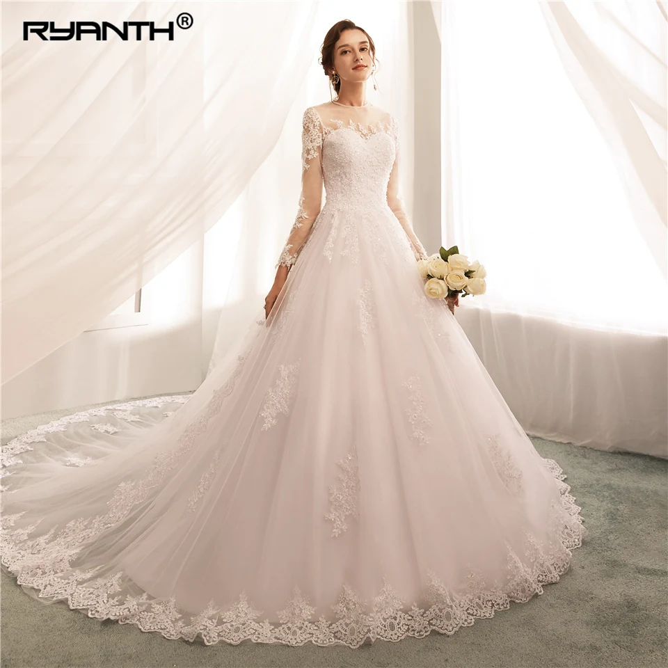 Женское свадебное платье с длинным рукавом Vestido de Noiva дешевое прозрачное бальное