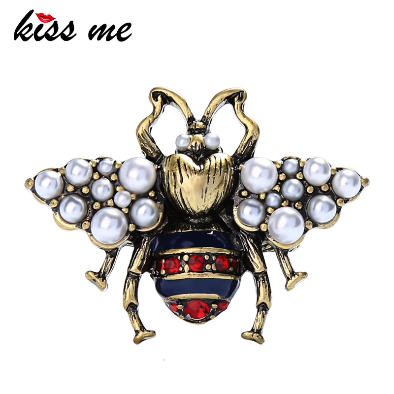 KISS ME Vintage Rings for Women Wholesale Zinc Alloy Imitation Pearl Rhinestone Bee Ring Fashion Jewelry Accessories | Украшения и