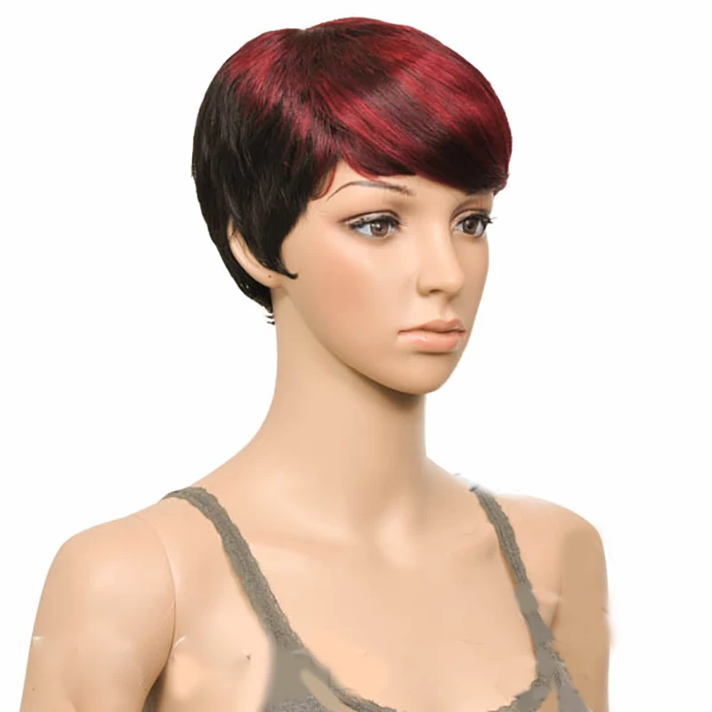 HAIRJOY Для женщин Bump парики из синтетических волос Короткие прямые Термостойкие 2 тон двойная Цвет парик 7 цветов