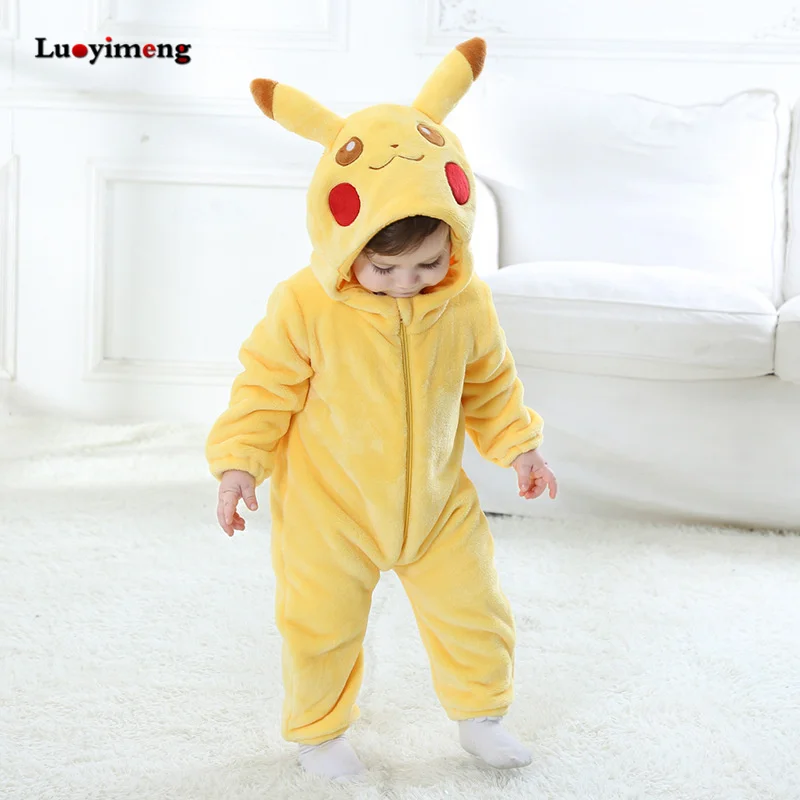 pikachu Зимние надувные комбинезоны; Детский комбинезон; одежда для малышей с героями мультфильмов; пижамы с изображением Стича панды Пикачу; пижамы для мальчиков и девочек - Цвет: pikachu