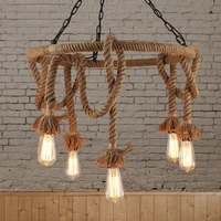 loft vintage rural wheel pendant lights hemp rope bamboo iron cage hand knitted lighting fixtures restaurant dining