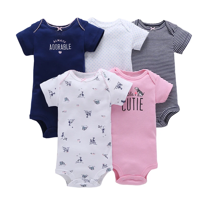 short sleeve floral print bodysuit for baby girl clothes 2020 summer newborn boy outfit infant clothing new born suit 5pcs/set | Детская