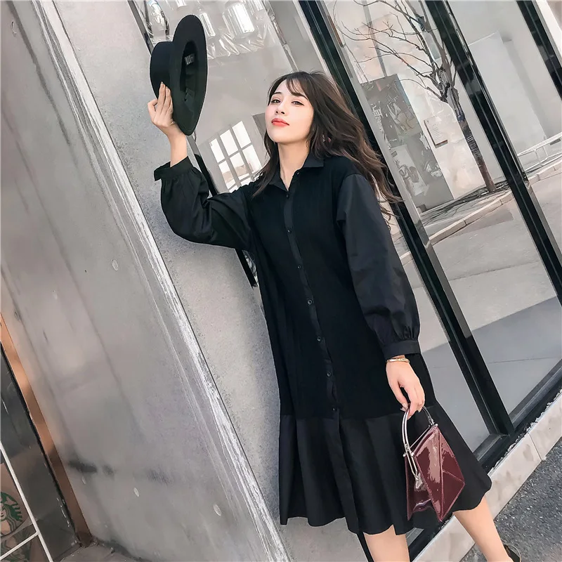 Женское платье рубашка средней длины с длинным рукавом|Женские платья| |