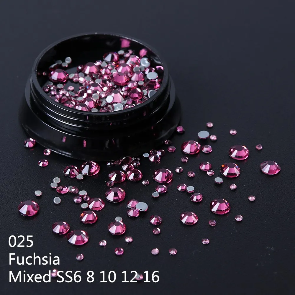 025 1Box DIY Flatback 3D Nail Art Crystal Glitter Rhinestones Nail Art Decoration Diamond White AB Manicure Mixed SS6-16 Size LA995 - Цвет: 025