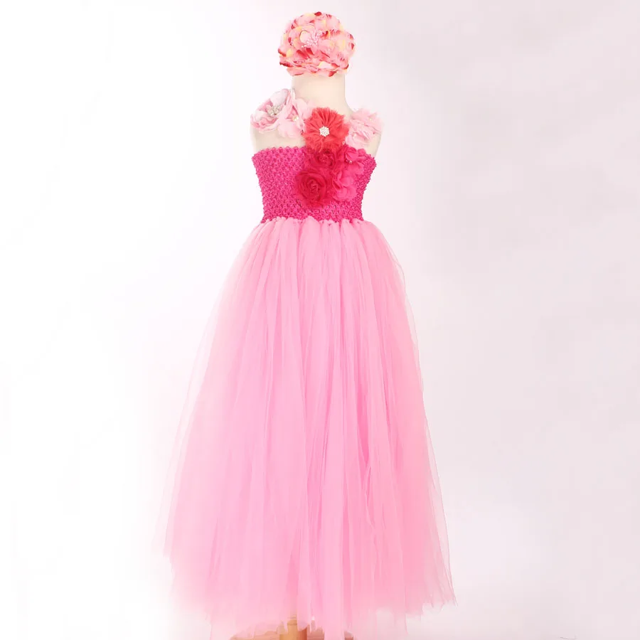Ярко-розовое платье-пачка с цветочным узором для девочек зажим волос Принцесса