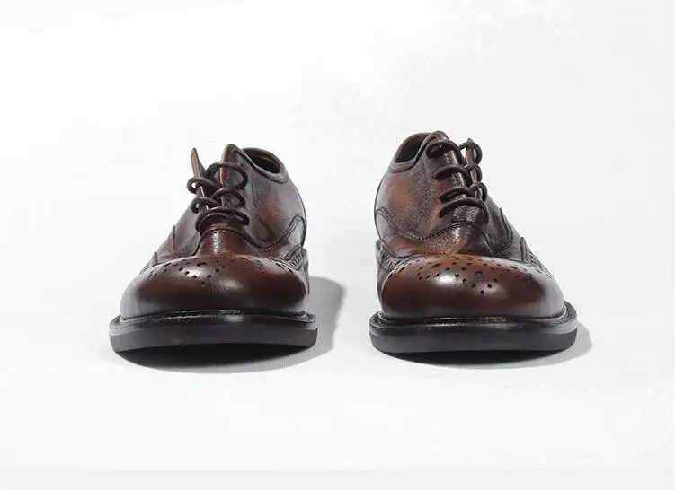 Dress Shoes Men Lace Up Genuine Leather Smart Casual Carved Brogue shoes Handmade Luxury Platform Height Increasing | Обувь