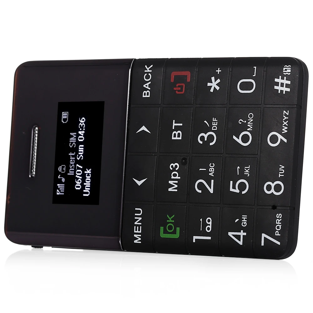 

AEKU Qmart Q5 2G GSM Card Mobile Phone 5.5mm Ultra Thin Pocket Mini Slim Card Phone 0.96 inch Card Cell phone