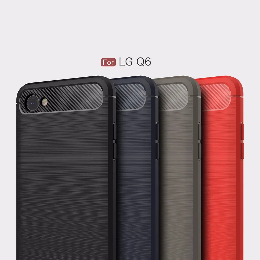 Роскошный мягкий чехол для LG Q6 силиконовый из углеродного волокна с полной