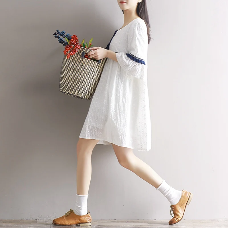 Женское летнее платье из хлопка повседневное свободное женское пляжное с