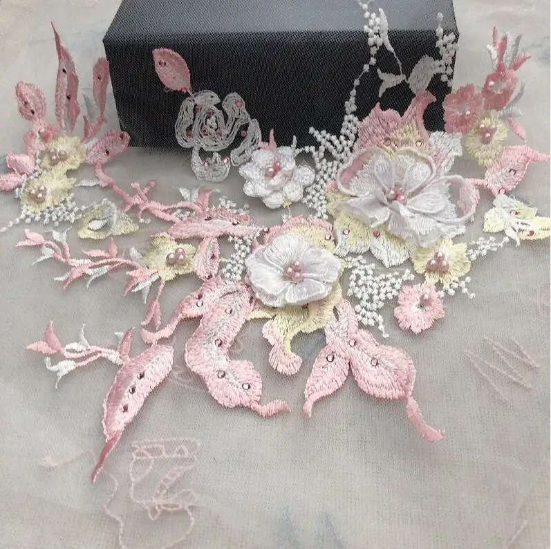 1 шт. 3D кружевная ткань отделка жемчужное платье аппликация на одежду мотив