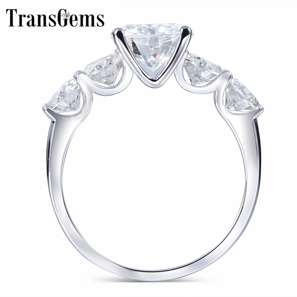 Transgems 14K белый золотой центральный камень 1ct 6 5 мм Боковой 4 F цвет Муассанит Алмаз