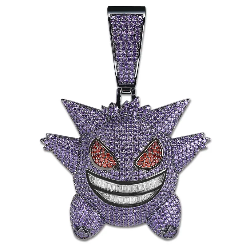 Супер большая подвеска Gengar Iced Out, мужское ожерелье с 12 мм кубинской цепочкой в стиле хип-хоп, персонализированные золотые серебряные подвески, ювелирные изделия - Окраска металла: P19030020-P