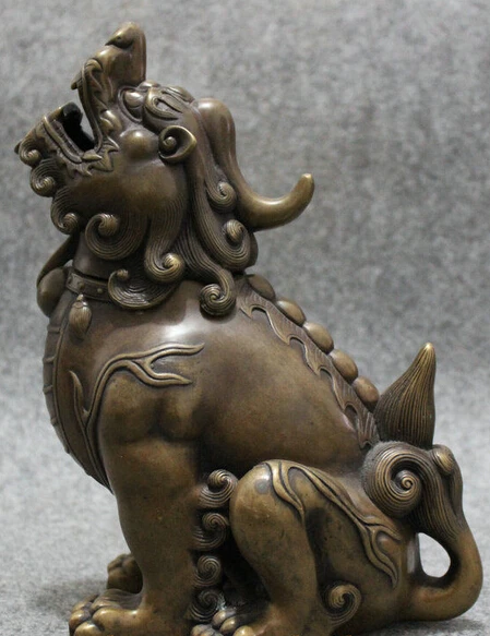 bronze Decoration Pure Brass Good value Lucky 8&quot Folk Chinese Bronze Foo Fu Dog Dragon Lion Head Statue Incense Burner Censer | Дом и сад