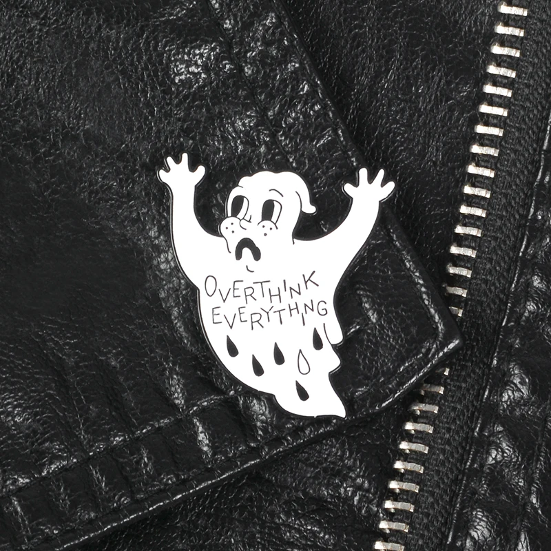 Эмалированная заколка Overthink в виде тревожности призрака страха панк готические