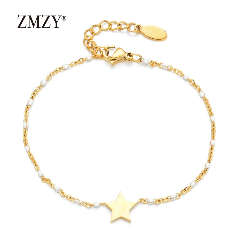white ZMZY золотые очаровательные браслеты со звездочками для женщин Регулируемый браслет Мода Pulseira ювелирные изделия из нержавеющей стали оптом подарок - Окраска металла: white