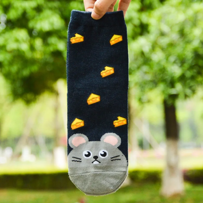 Носки женские короткие из хлопка с мультяшными животными|Носки| |