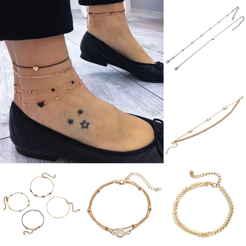 Нержавеющая сталь ножной браслет с цепочкой золотые серебристые женские