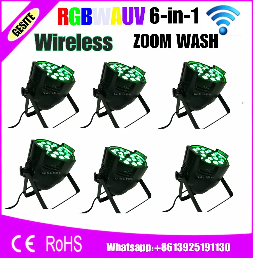 6 шт./лот Беспроводное управление 18x18 Вт в 1 rgbwa uv led par light dj наружный 18 светодиодный