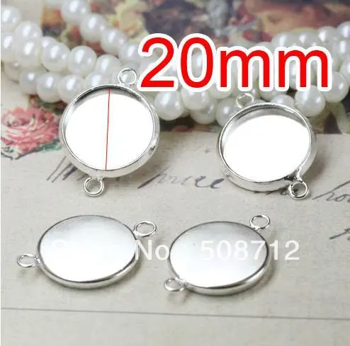 Free shipping!!! 200pcs silver plated Double rings Cameo Frame Settings Connectors fit 20mm,Cameo Cab settings