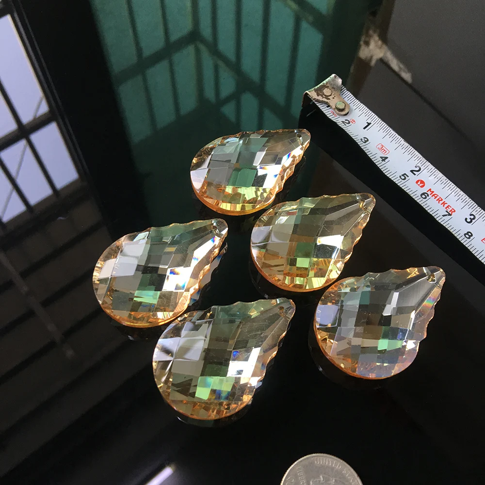 5 шт. Шампань 50 мм Suncatcher подвеска в виде капли воды граненый кристалл в форме листика стеклянная искуссная люстра ремесло подвисная Призма орнамент фэншуй