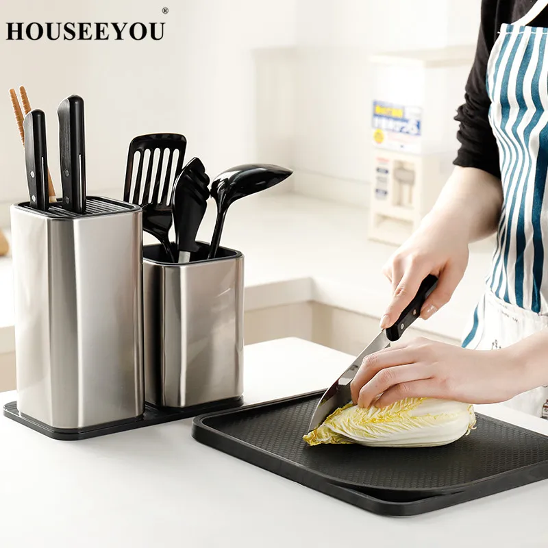 HOUSEEYOU кухонный держатель для ножей из нержавеющей стали с разделочной доской