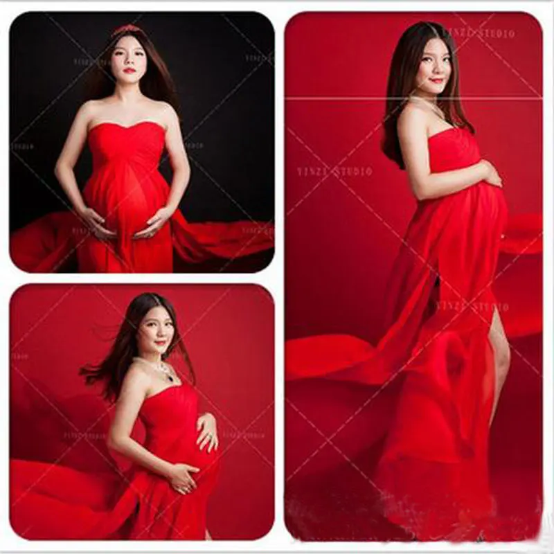 Красное шифоновое платье для беременных ночная рубашка фотосъемки Одежда