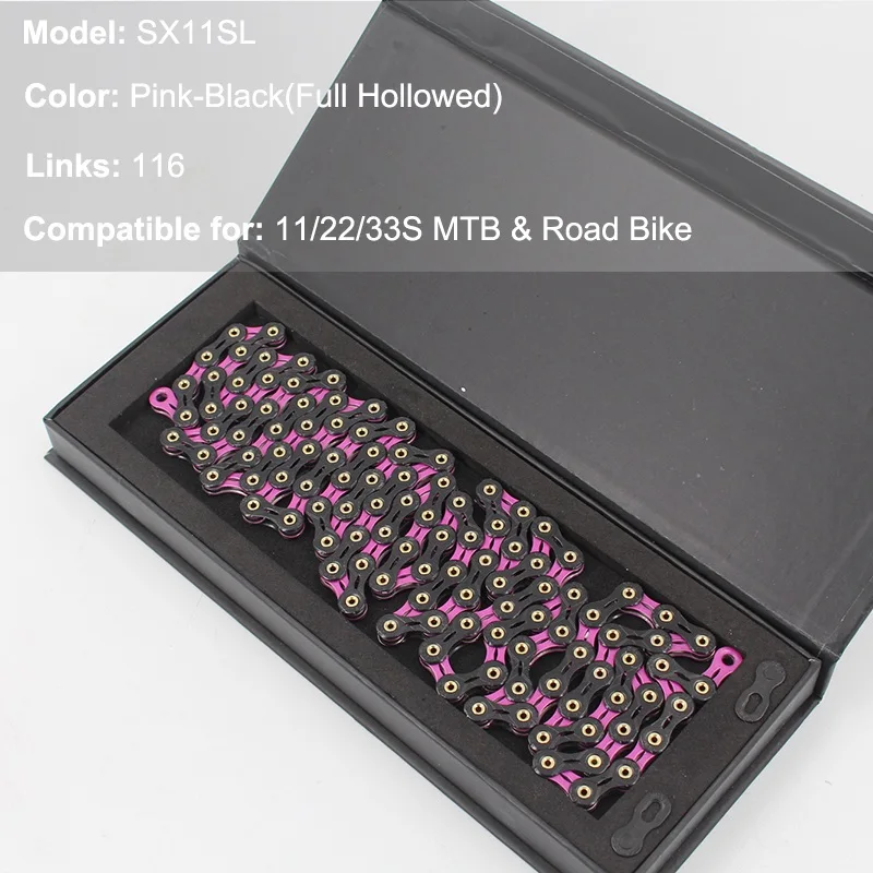 11S SX11SL Pink-BK Красочные полые MTB шоссейные велосипедные цепи 116 звенья, велосипедные цепи из нержавеющей стали 6 7 8 9 10 11 12 Скоростей, цепь для горного велосипеда - Цвет: 11S SX11SL Pink-BK
