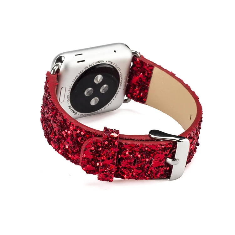 Шикарный Рождественский Блестящий ремешок из искусственной кожи для Apple Watch серии 5 4 3 2 1 ремень для iWatch 38 40 мм 42 44 мм Ремешки для наручных часов