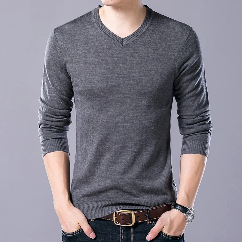 dark gray Laamei мужской осенний тонкий шерстяной свитер офисный мужской Однотонный свитер с длинным рукавом и v-образным вырезом облегающий Мужской Повседневный свитер пуловер - Цвет: dark gray