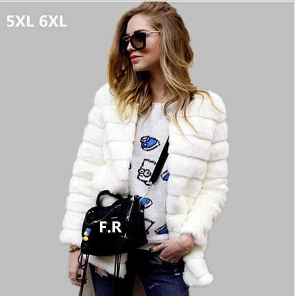Faux fur jacket 2020 New Plus Size XL XXL XXXL 4XL 5XL 6XL Winter Warm White Fur Coats Luxury Fake For Women ABC6 | Женская одежда
