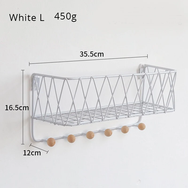 White-35.5x16.5x12cm Железные держатели для хранения, вешалка для одежды, ключи для двери, крыльцо, держатель для мелочей, подвесной крючок, декоративная сетка, настенный простой органайзер, вешалка для сумки - Цвет: White-35.5x16.5x12cm
