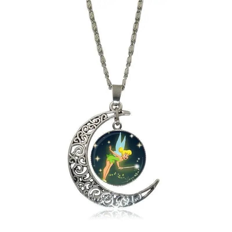 EJ glaze US Moive Питер Пэн Tinkerbell силуэт модные ювелирные изделия винтажное стеклянное ожерелье с полумесяцем для женщин детский подарок - Окраска металла: as picture