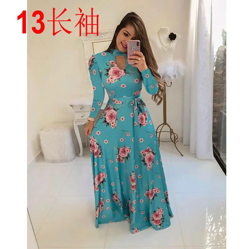 long sleeve 13 По сравнению с Размеры Повседневное Для женщин летнее платье из набивной ткани роковой вечерние платья Для женщин пуловер размера плюс уличная длинное Бандажное Макси платье - Цвет: long sleeve 13