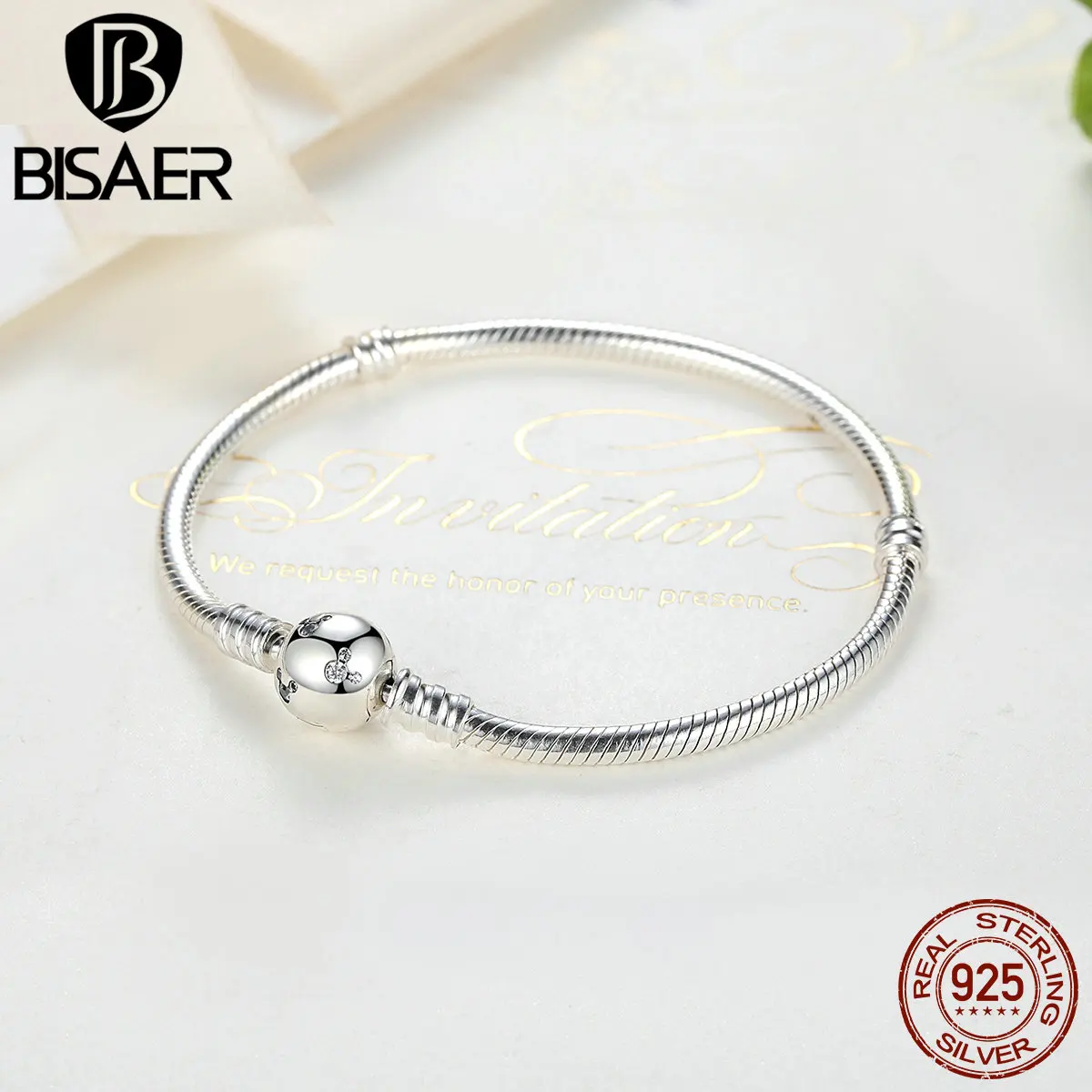 Bisaer классика 925 пробы Серебряная цепочка в виде змеи Dsny, Мики базовый DIY очаровательный браслет для женщин модное ювелирное изделие HJS912