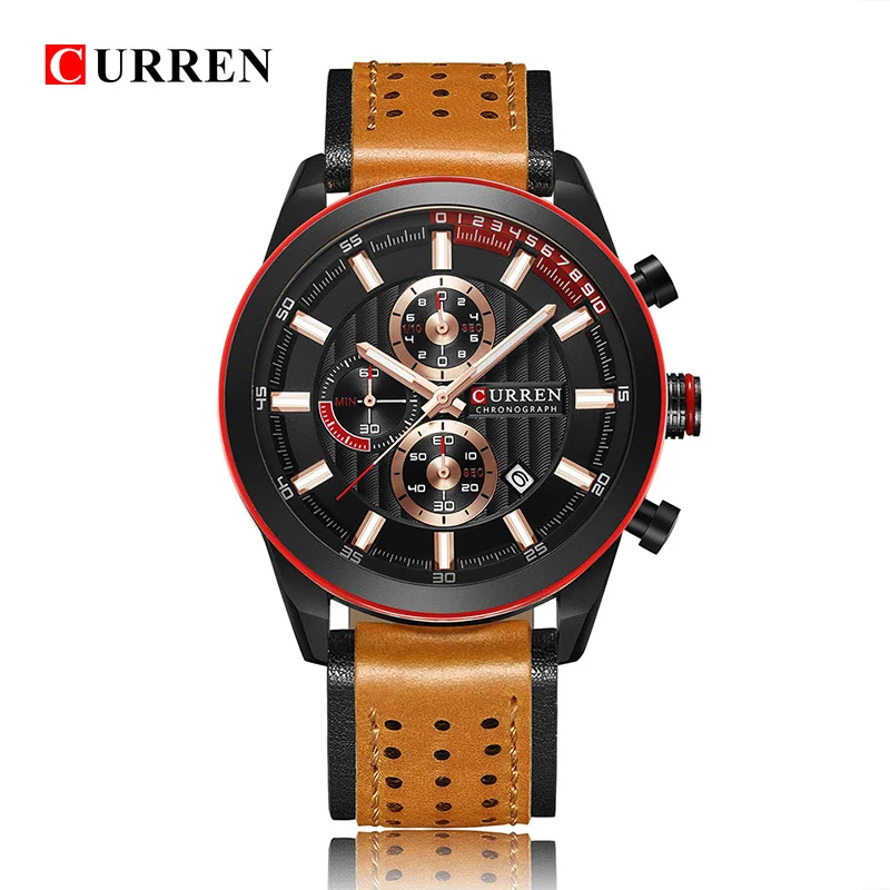 Brown Black Black Curren часы Лидирующий бренд Мужские часы кожаный Хронограф водонепроницаемые мужские часы кварцевые мужские часы водонепроницаемые часы мужские - Цвет: Brown Black Black