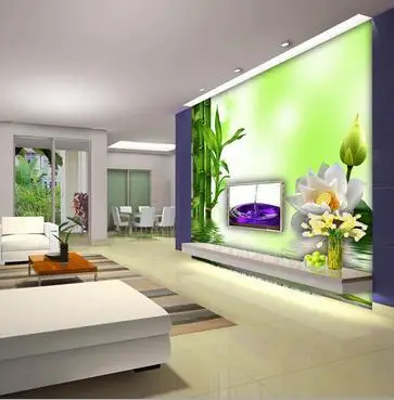 

3D photo wallpaper 3D wall murals wallpaperw Large murals 3 d lotus bamboo wallpaper sitting room sofa TV background wall paper