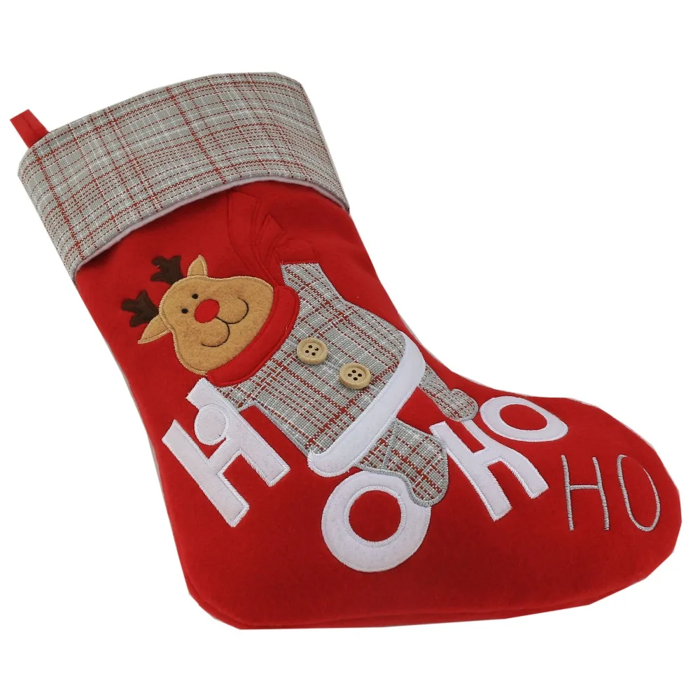 Free Shipping Lovely Christmas Stockings Set of 3 Santa Snowman Reindeer Xmas Character 3D Plush Hanging Tag Knit Border | Игрушки и