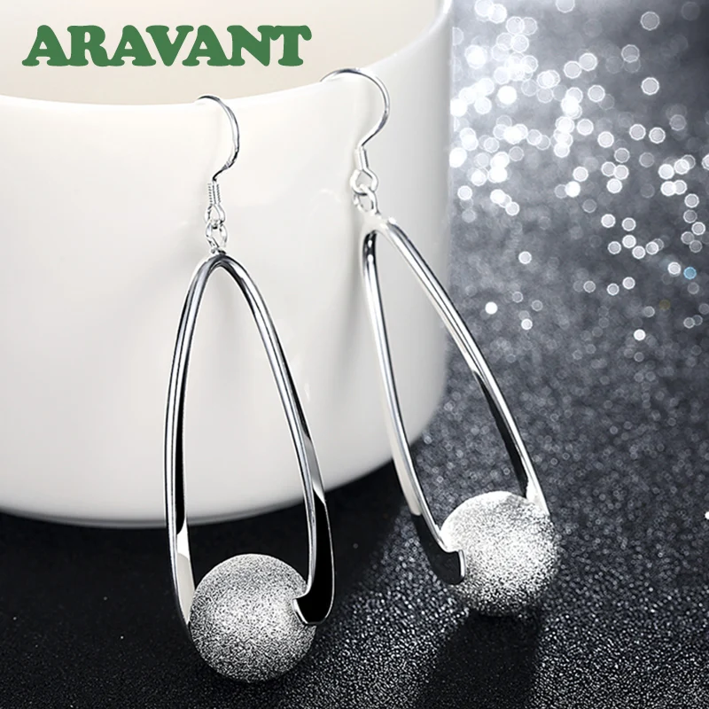 

Silver 925 Jewelry Earrings Long Sanding Ball Earring For Women Wedding Fashion Jewelry