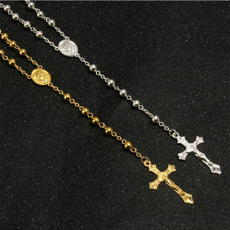 Католическое ожерелье из розового золота с имитацией 6 мм крестом красивый крест