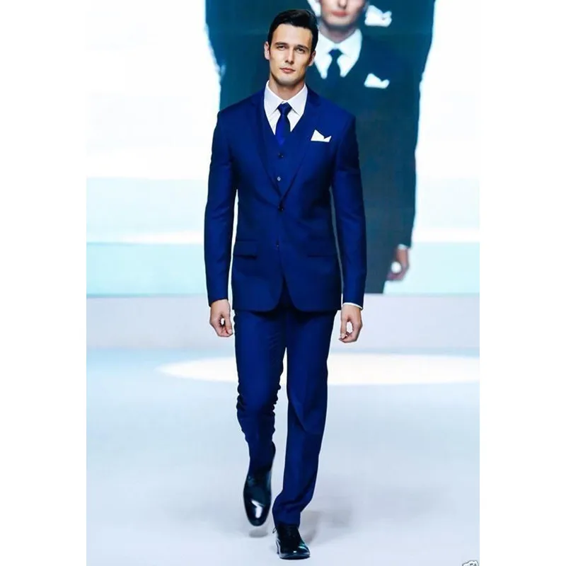 Индивидуальный заказ синий Slim Fit Для мужчин Жених Костюм смокинги официальные
