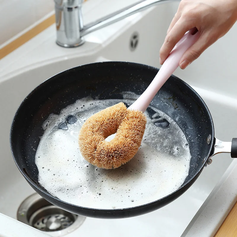 Натуральные кокосовые щетка с длинной ручкой горшок чаша для мытья посуды