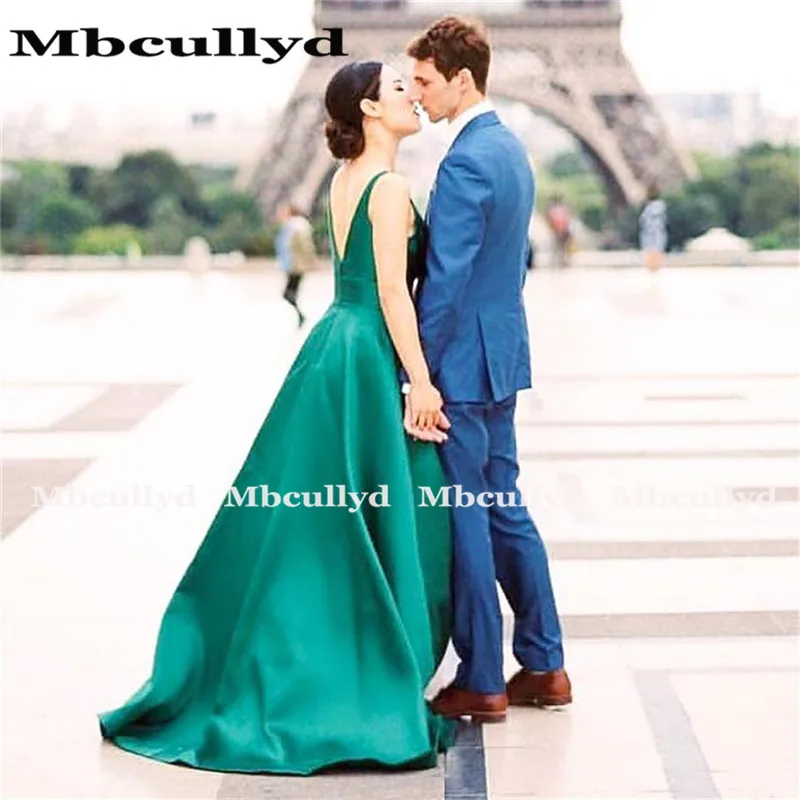 Длинные платья для выпускного Mbcullyd ТРАПЕЦИЕВИДНОЕ зеленое официальное вечернее
