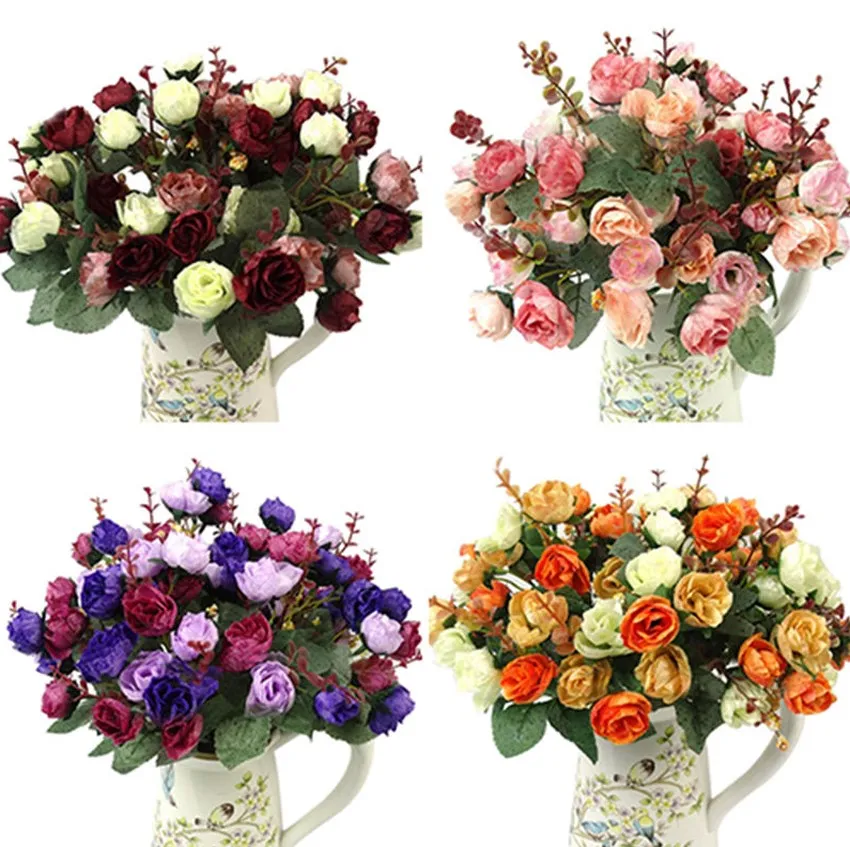 1 букет с 21 головкой искусственные розовые цветы лист вечерние украшения для дома