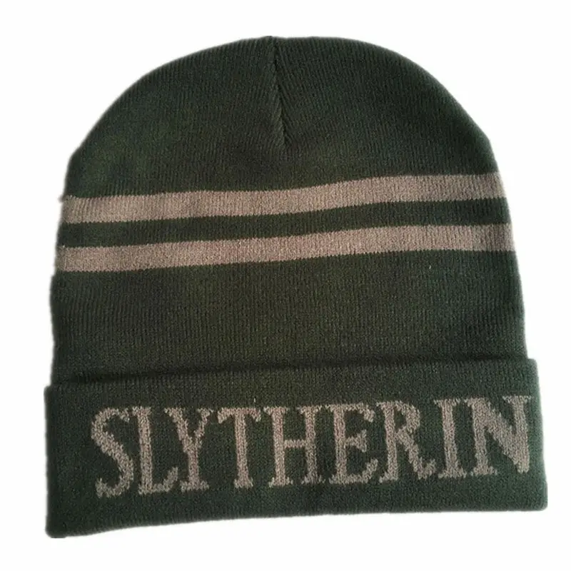 Slytherin Ainiel Слизерин Гриффиндор равенклав, шапочки факультета пуффендуй Косплэй костюм в полоску трикотажная шляпа костюмы подарок на Хэллоуин для детей и взрослых - Цвет: Slytherin