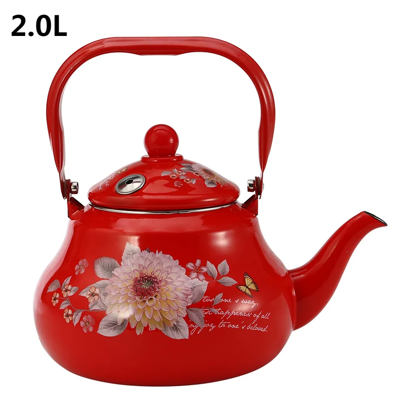 1.5L 2,0 л 2,5 л красный цветочный свисток для воды кофейник эмалированный горшок для кухонного инструмента Whitle Pot - Цвет: 2.0L