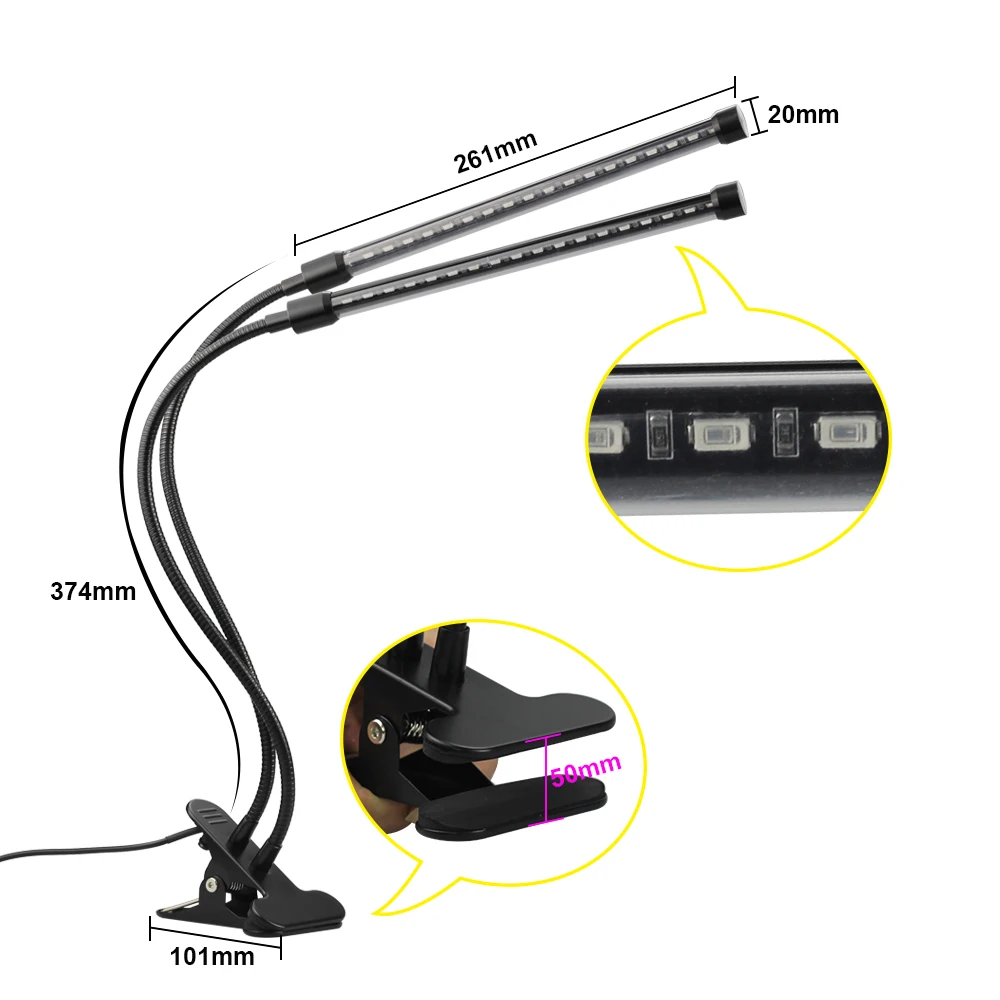 RAYWAY USB СВЕТОДИОДНЫЙ светильник в виде цветов, 5 в постоянного тока, красный, синий, фитолампа, полный спектр, светодиодный светильник для выращивания, лампа с таймером, режимы, зажим, гибкая гусиная шея