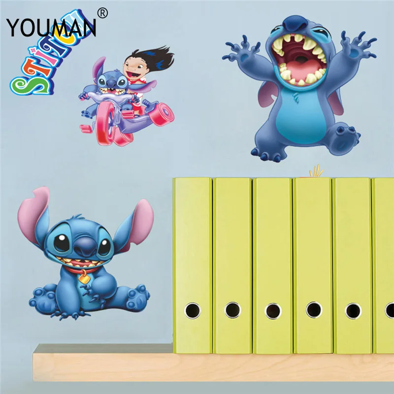 3D Мультяшные декоративные Стич Kawaii Гавайские настенные наклейки для детской